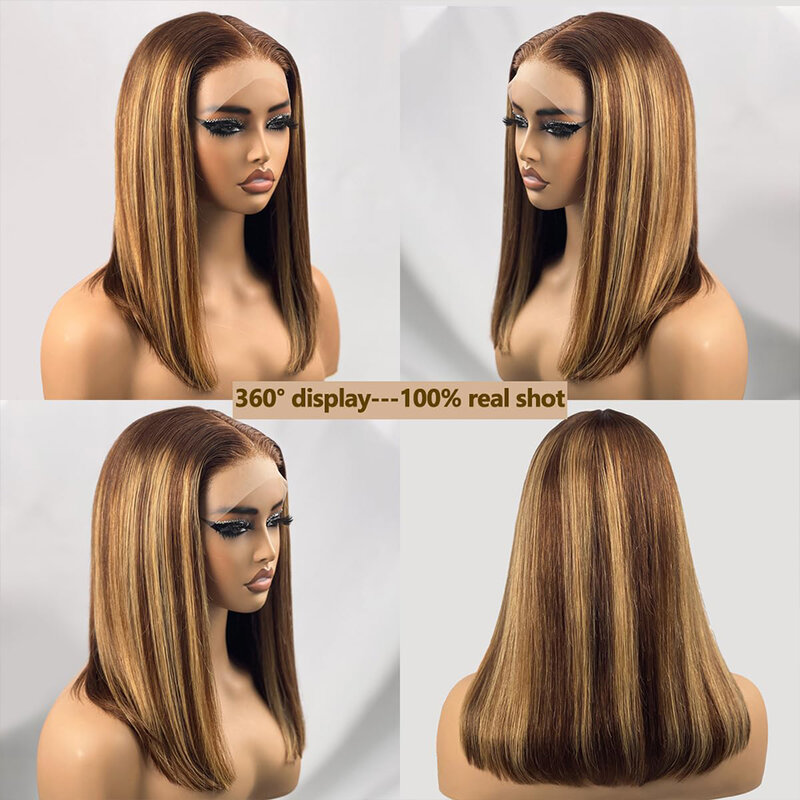 Wig renda depan Omber sorot rambut manusia pra pencabutan 4/27 lurus 13X4 HD transparan renda wig Frontal dengan kepadatan 200%
