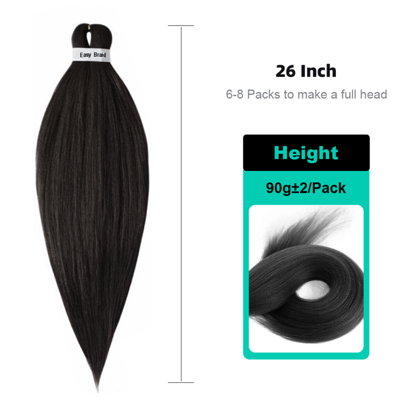 Extensiones de cabello de 26 pulgadas de largo, trenzas Jumbo fáciles de trenzar, cabello preestirado, ombré, trenzado de ganchillo sintético, fibra de cabello, 90 g/pc