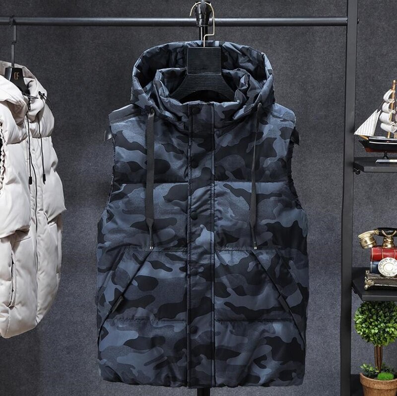 Chaleco de camuflaje con capucha para hombre, chaqueta informal sin mangas, talla grande, L-7XL, otoño e invierno, 2023