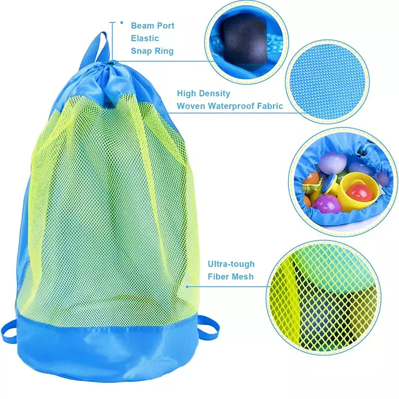 Tas pantai portabel, tas renang jala dapat dilipat mainan keranjang kapasitas tinggi untuk anak-anak luar ruangan anak-anak berenang karung kering