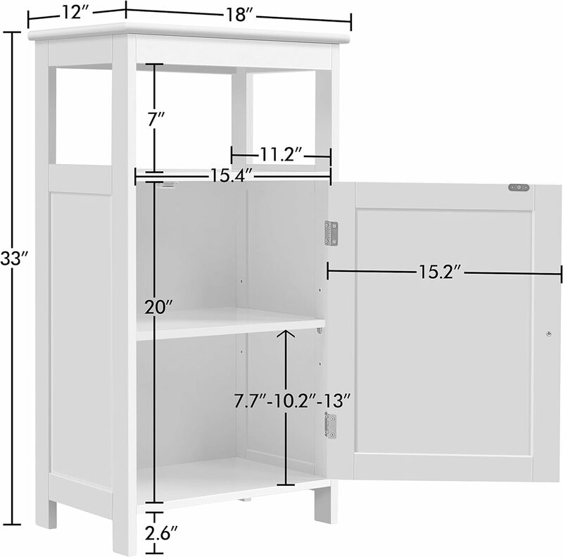Gabinete de piso de baño de 4 niveles, gabinete de almacenamiento de pie independiente multifuncional con puerta única y estante ajustable, gabinete estrecho