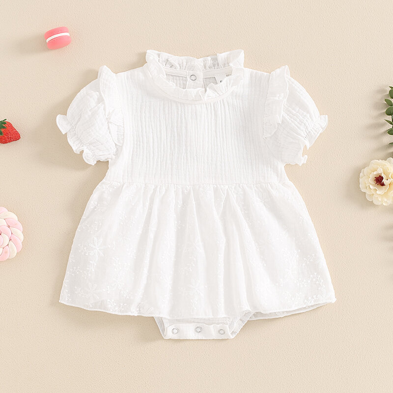 2024-04-11 Lioraitiin Baby Girls Summer Jumpsuit Casual Floral Embroidered Lace Short Sleeve Newborn Romper for Toddler