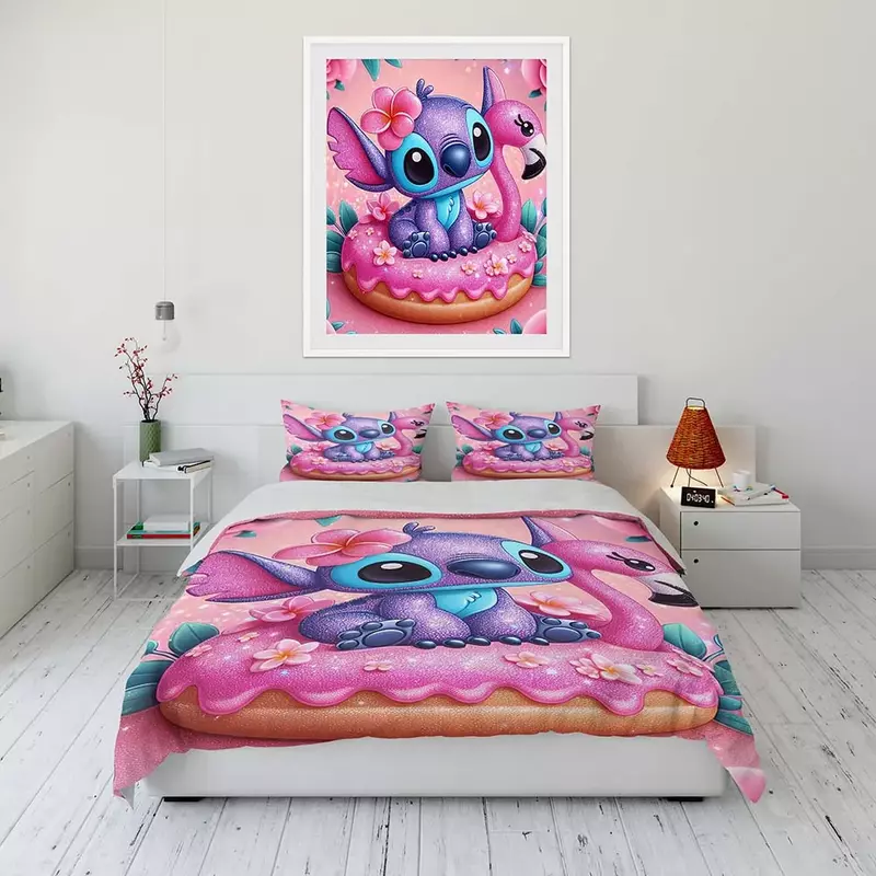 Disney Cute Lilo and Stitch Cartoon Duvet Cover Bedding Set Anime Comforter Cover for Bedroom Decoration Children Full Size