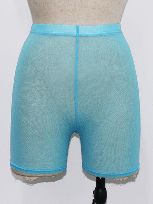 OMSJ-pantalones cortos de malla amarilla para mujer, Shorts informales sexys de cintura alta, moda de verano, 2024