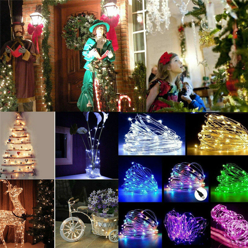 Cadena de luces LED de alambre de cobre y plata, iluminación impermeable para vacaciones, hadas, Navidad, decoración de fiesta de boda, USB, 5M, 10M