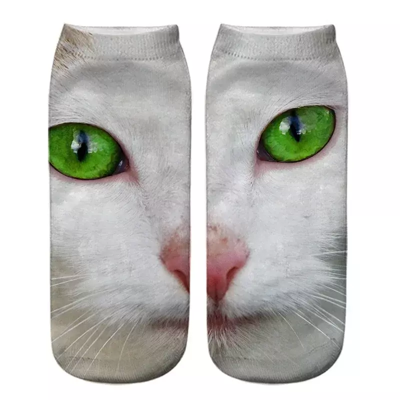 Funny 3D Printed Women Christmas Socks Unisex Creative Pet Cat Face Cotton Cute Kawaii Harajuku Short Ankle Hosiery Kids Gift