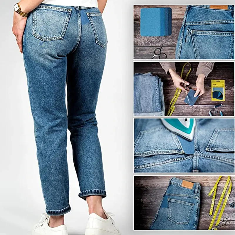 Patch en jean auto-adhésif pour la réparation de vêtements, patch en jean thermocollant, kit de veste, tissu à coudre bricolage, décor, qualité, 5 pièces