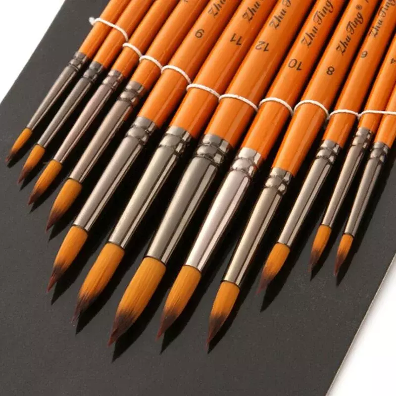 12Pcs/Set Hook Line Pen Wooden Nylon Acrylic Artist Paint Brushes for Acrylic Watercolor Oil Painting Supplies Art Craft Kit