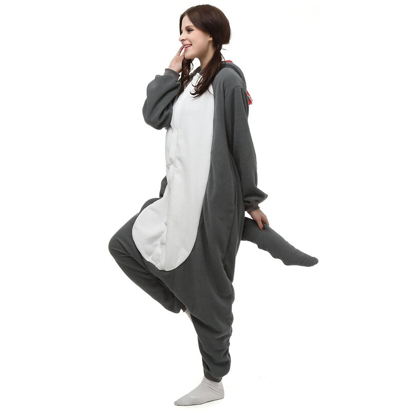 Mono Kigurumi de animales de lobo gris para mujer, pijama de manga larga para adultos, disfraz de fiesta de Festival de Halloween, ropa de dormir de franela con capucha