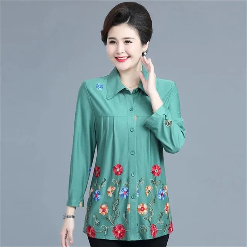 Spring Summer New Shirt Coat Large Size Women's Middle-Aged Elderly Mothers Jacket Embroidered Single-Breasted Female Tops 7XL