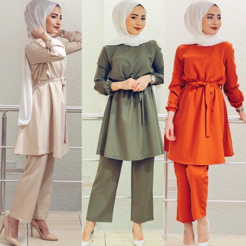 Kaftan dubai abaya muçulmano feminino conjunto turquia moda hijab conjuntos de vestido islam roupas musulman conjuntos de modo