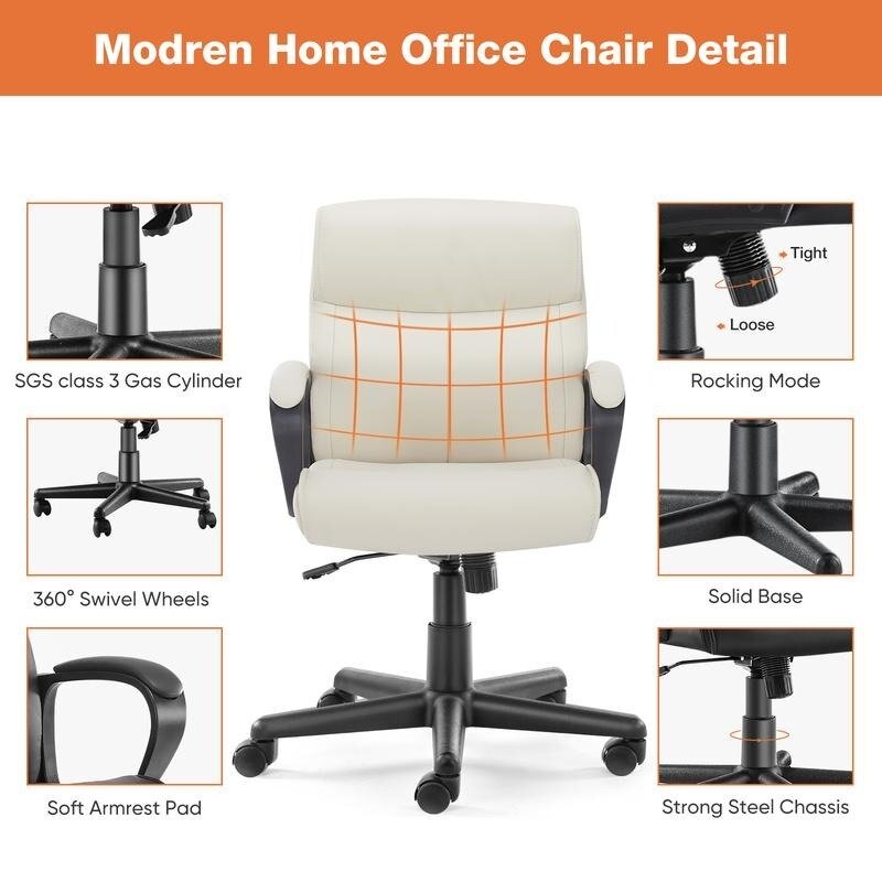 Silla de trabajo giratoria para el hogar y la Oficina, sillón moderno de cuero PU con altura ajustable