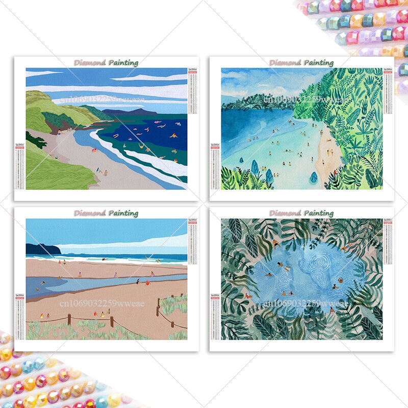 Cartoon Landscape Diamond Painting, DIY 5D Diamond Embroidery, Summer Swimming, Travel View, Picture Kits, Wall Decoration, Novo, 2024