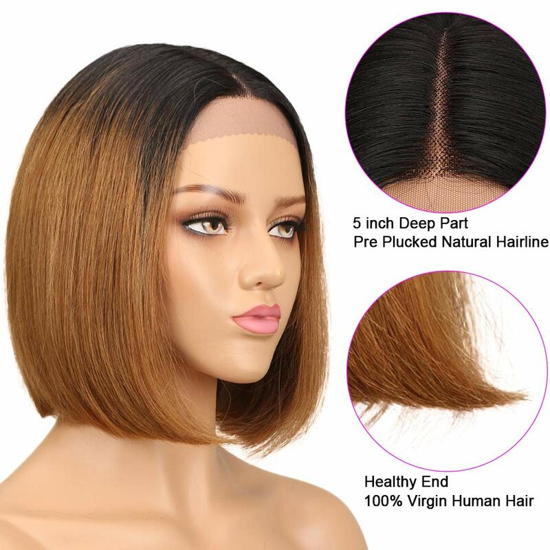 Lace Front Ombre Honey Blonde Bob Wig para Mulheres Negras, Honey Brown Straight Cabelo Humano Perucas, Lace Part Perucas, 13x1