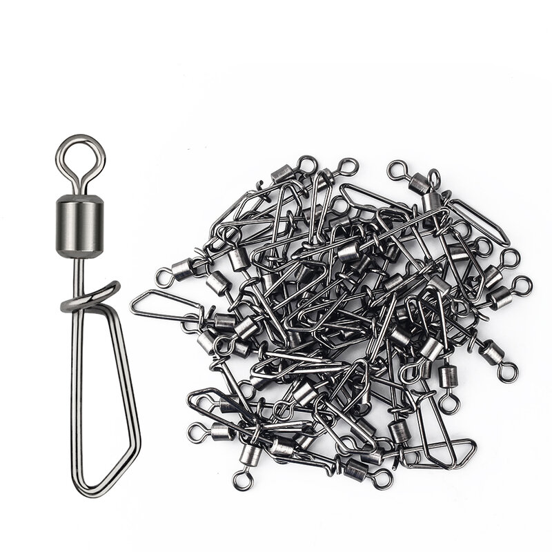 DNDYUJU 50pcs Fishing Connector Rolling Swivel With T-shape Snap Fishing Swivels Stainless Steel Beads Fishing Accessories