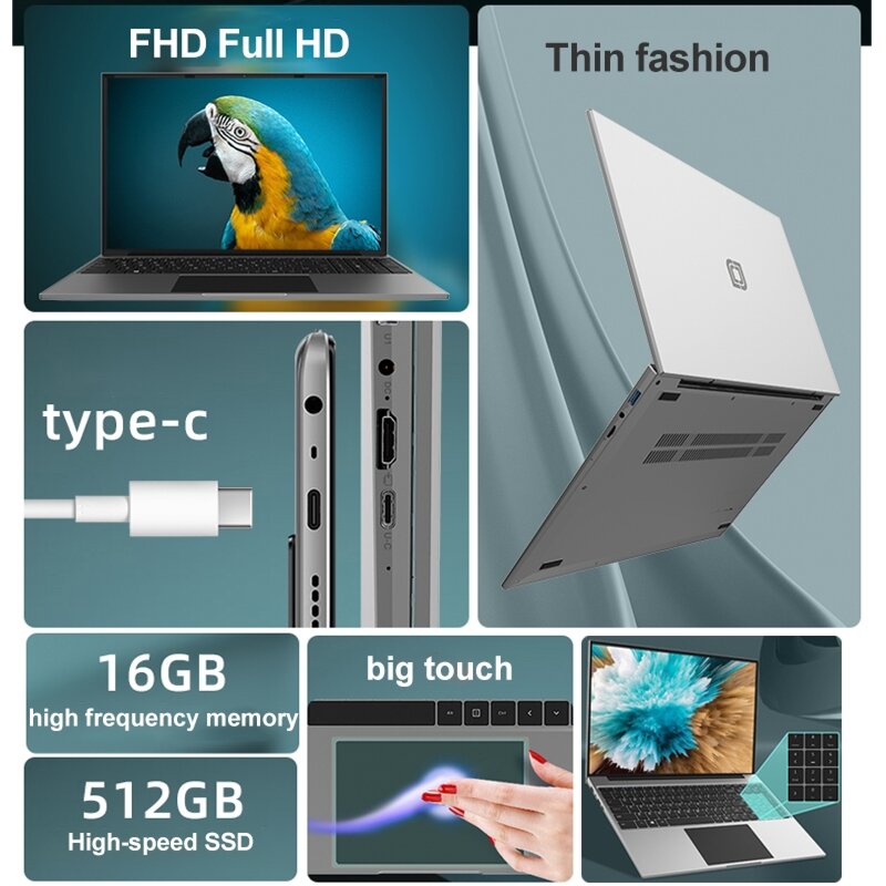 Jumper EZbook S5 Max 노트북, 인텔 재스퍼 레이크 N5095 쿼드 코어, 16GB RAM, 512GB ROM, 윈도우 11, 16 인치 1920x1080, 2xUSB v3.0 노트북 PC
