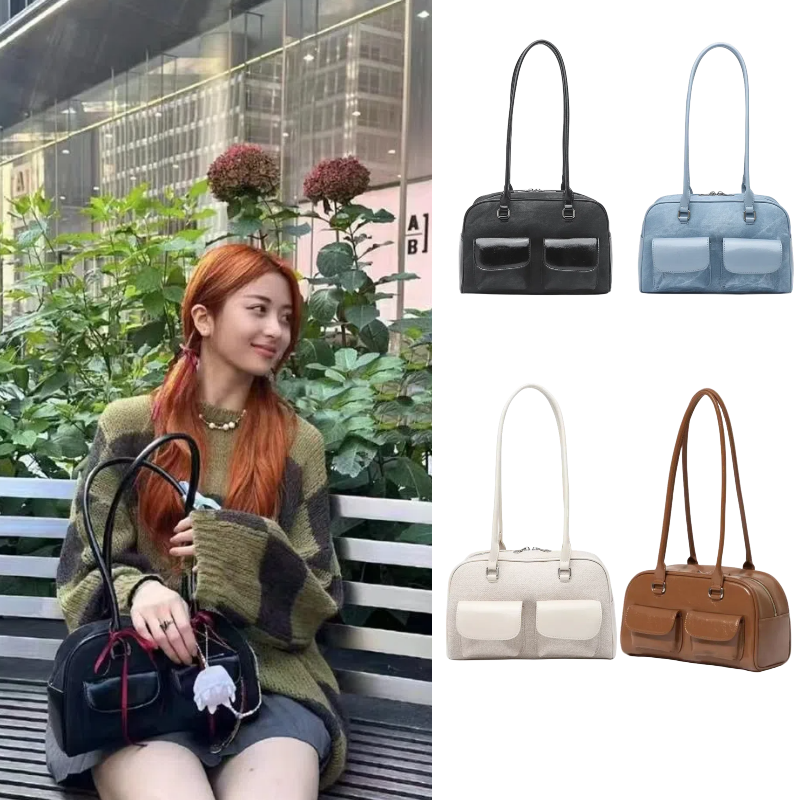 Koreanische Internet-Berühmtheit Single Shoulder Achsel Tasche Standoil Bowling Tasche stehen Öl Boston Einkaufstasche Freizeit Handtasche für Frauen