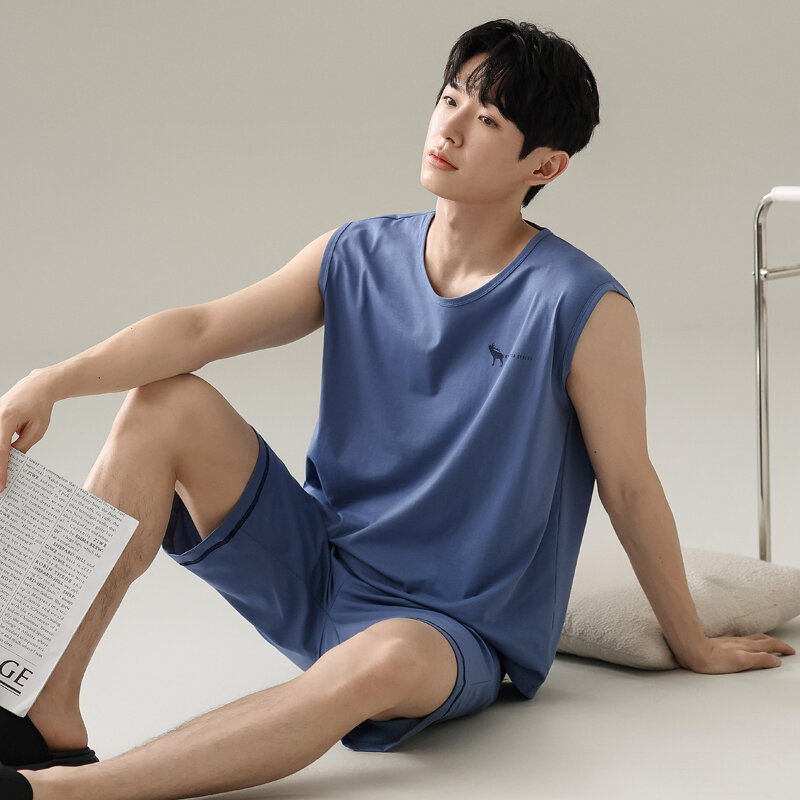 Summer Sleeveless Pajama set Men's plus size Thin Modal two-piece Pijamas suit Korean Fashion Loungewear pijama hombre Dropship