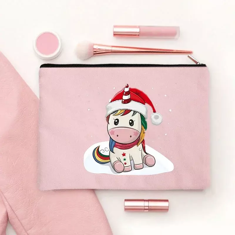 소녀들을 위한 귀여운 동물 패턴 메이크업 가방, 정리함 크리스마스 유니콘 곰 변기 화장품 파우치, 크리스마스 생일 파티 선물 가방