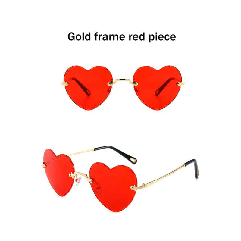 7 пар ярких солнцезащитных очков с металлическими гранями, милые Солнцезащитные очки без оправы в форме сердца с морскими хлопьями, солнцезащитные очки