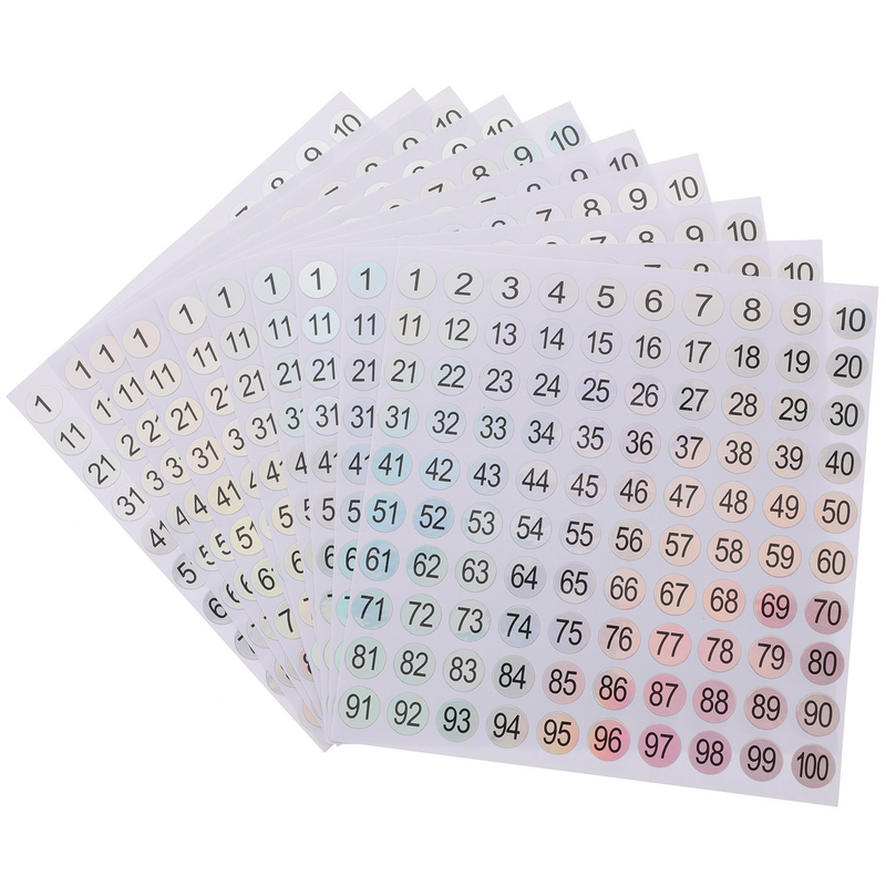 10 Sheets Stickers Round Number Classification Small Numbered Laser Adhesive Labels Sign 1-100 Office