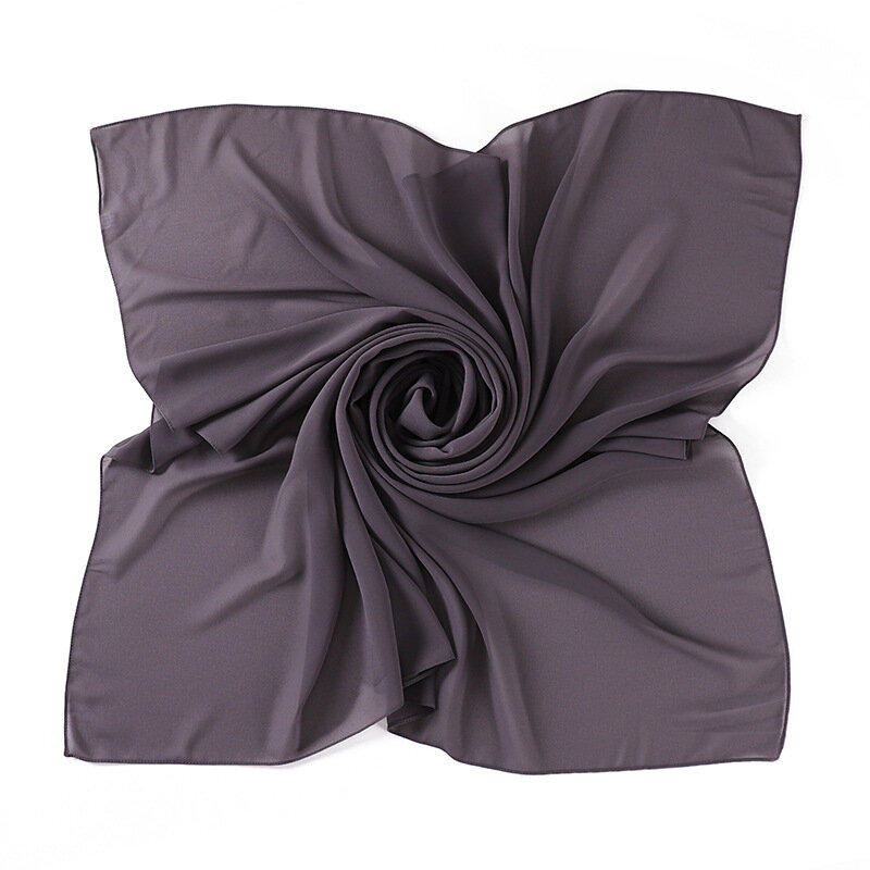 Bufanda cuadrada de gasa monocromática para mujer, pañuelo de seda de 110x110cm, Color sólido, perla, Europa y Estados Unidos, Malasia, 110