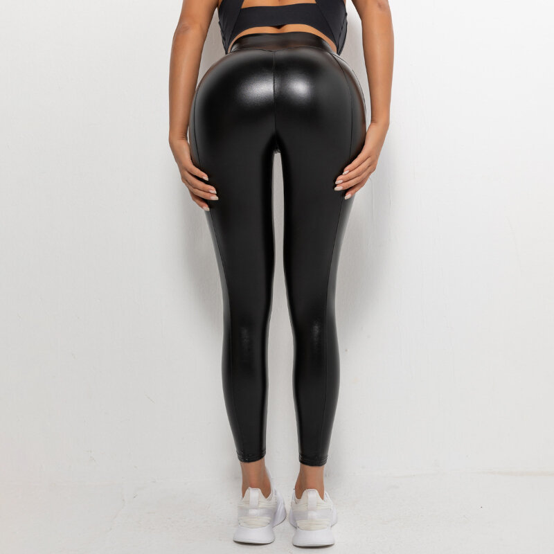 Woman Leather Open Crotch Leggings Long Crotchless Hot Pants PU Sport Hidden Zipper Fitness Breathable Elastic Gym Tights
