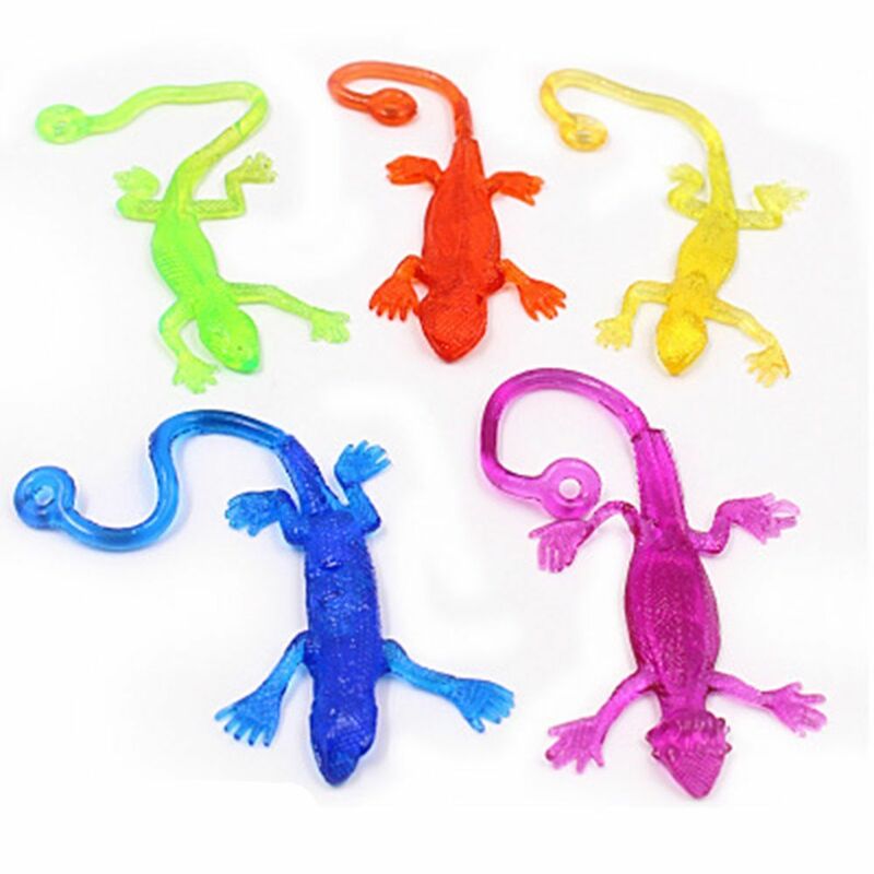 5Pcs Novelty Sticky Lizard Animals Retractable Viscous Lizard Children Funny Gadgets