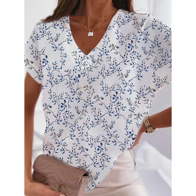 2024 modna bluzka damska koszulka z nadrukiem kwiatowym 3D lato nowy Trend uliczny z krótkim rękawem luźne bluzki z półrękawem Y2K z osobowością