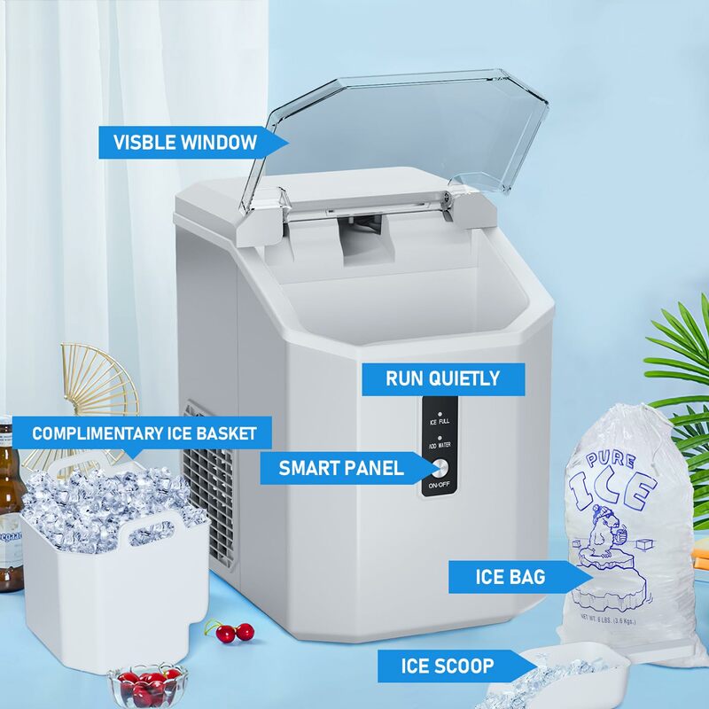 Nugget-máquina de hielo masticable triturada, máquina de hielo de autolimpieza con un clic, 34Lbs/24H