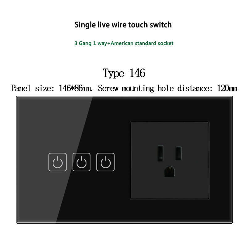 Модель 146 1/2/3 кнопочный сенсорный выключатель с американским стандартом USB и разъемом типа c панель питания из закаленного стекла черный и белый на выбор