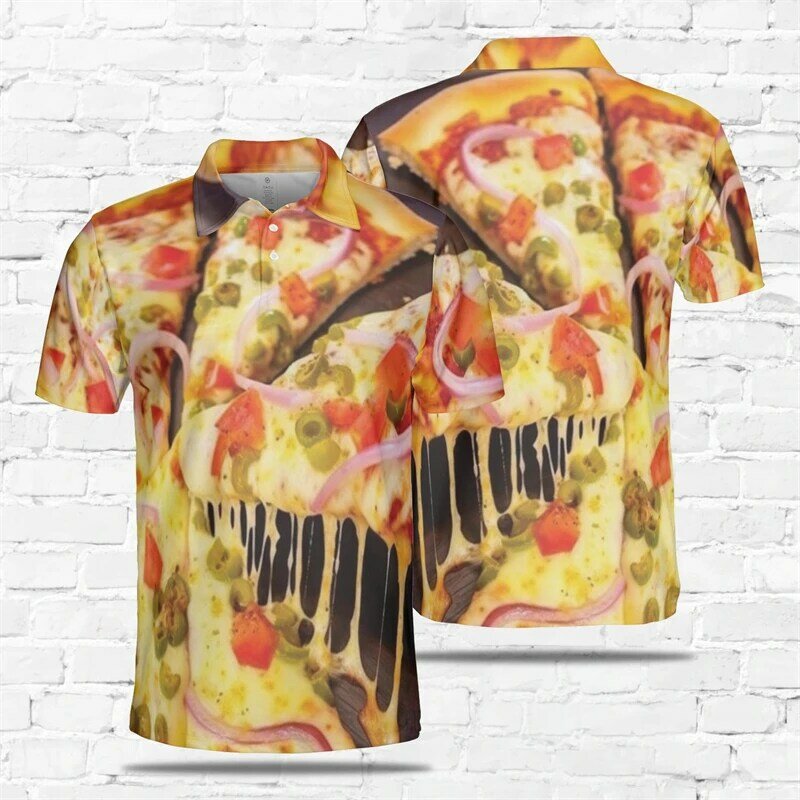 Delicious Food 3D Print Polo Shirts For Men Clothes Harajuku Fashion Design Short Sleeve POLO Shirt Noodle Hamburger Pizza Tops