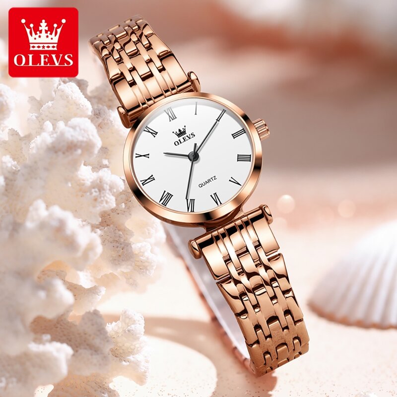 OLEVS-reloj de cuarzo sencillo para mujer, cronógrafo de lujo con correa de acero inoxidable, resistente al agua, novedad de 2024