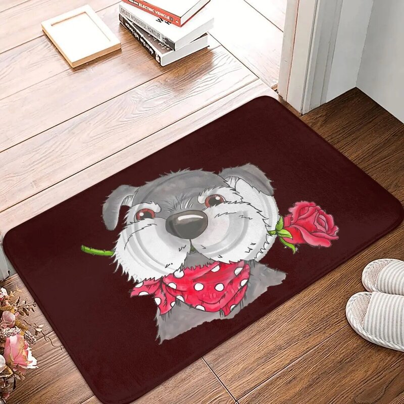 Cute Rose Mini Schnauzer Doormat Kitchen Carpet Outdoor Rug Home Decoration
