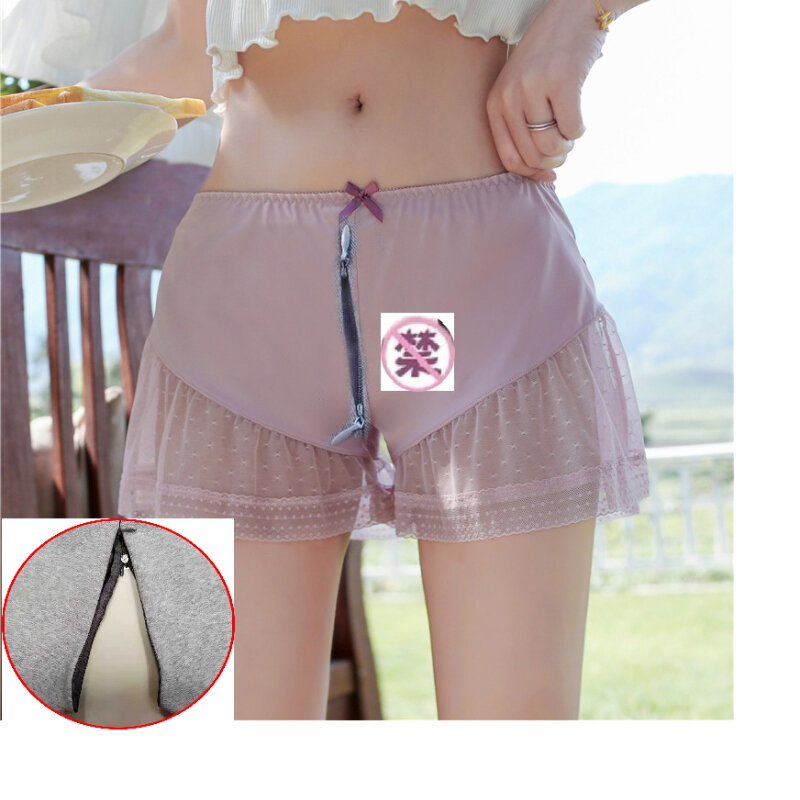 Sexual Intercourse Crotch Zipper Opening To Avoid StrippingShorts Under Skirt Sexy Lace High Waist Elastic Thigh Safety Short