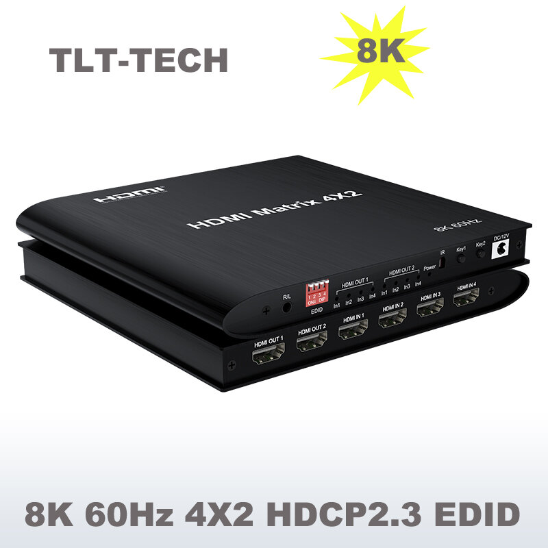 2022 8K @ 60Hz HDMI Ma Trận 4X2 Công Tắc Bộ Chia Hỗ Trợ HDCP 2.3 Bộ Chuyển Đổi HDMI Switch 4X2 Spdif 8K HDMI 4X2 Ma Trận Chuyển Đổi