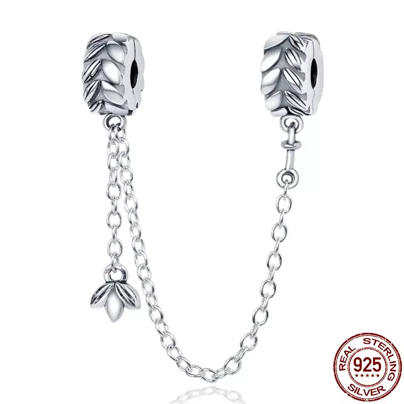 New 925 Sterling Silver Safety Chain Romantic Flowers Balloon Charms Bead Fit Original Pandora Bracelets Charm DIY Women Jewelry