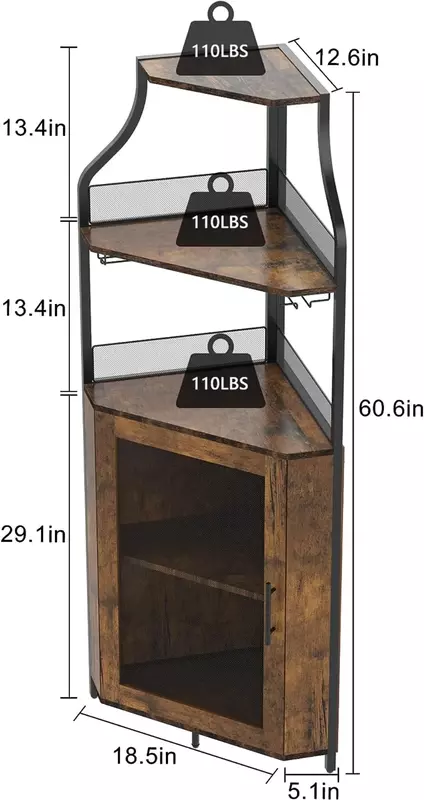 Armário industrial do canto com cremalheira removível do vinho, barra da porta do celeiro, prateleiras ajustáveis