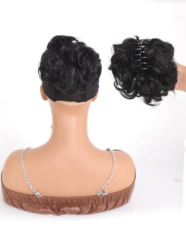 Synthetic Black Hair Bun Claw Clip in Chignon Hair Piece Curly Messy Bun Ponytail Hair Extensions Scrunchie Hairpieces for Women