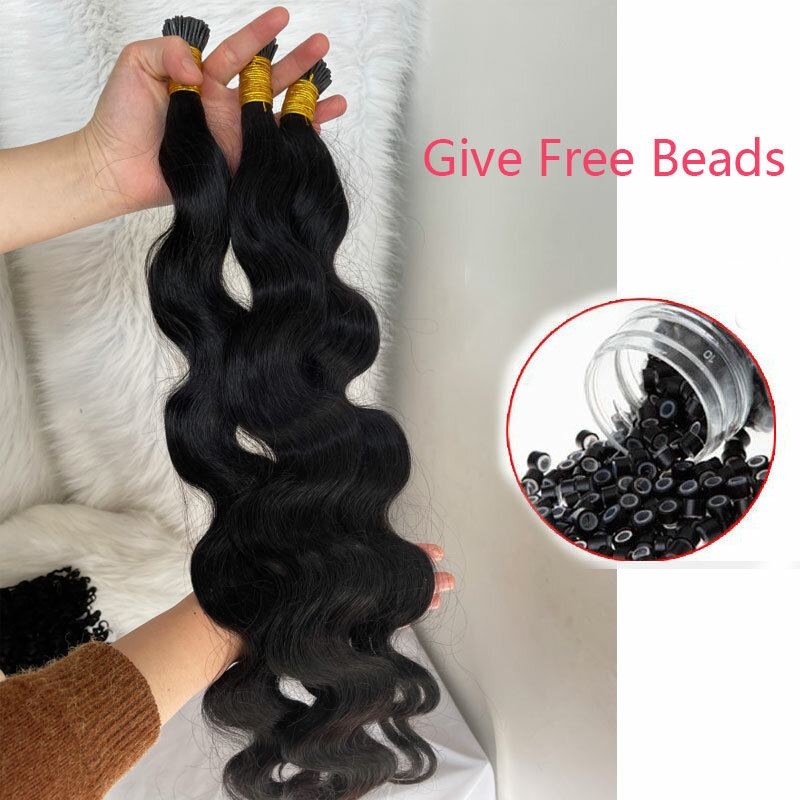Hair Extensions Human Hair Body Wave I Tip Microlinks Brazilian Remy Hair Bulk 100% Human Hair Natural Black Color For Women