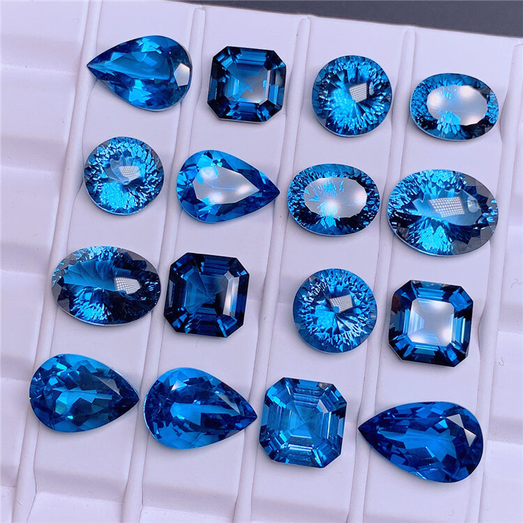 Natuurlijke londen blauwe topaas losse stenen ring gezicht smaragd geslepen edelsteen 18k goud custom ingelegde heren ring hanger