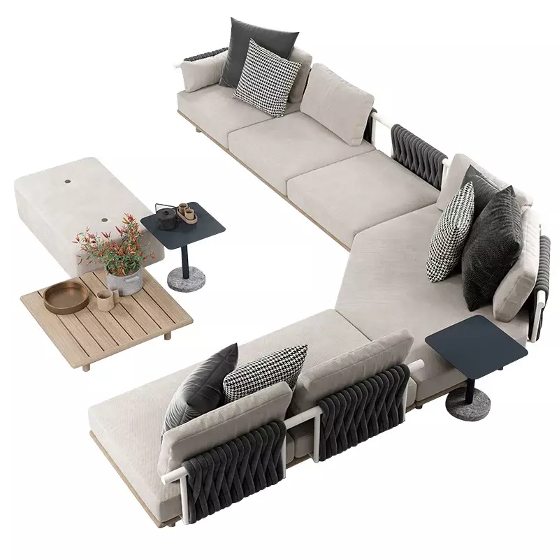 Уличный диван-патио на заказ, водонепроницаемый плетеный диван из тика и ротанга для отдыха на открытом воздухе, защита от солнца, скандинавский сад, балкон