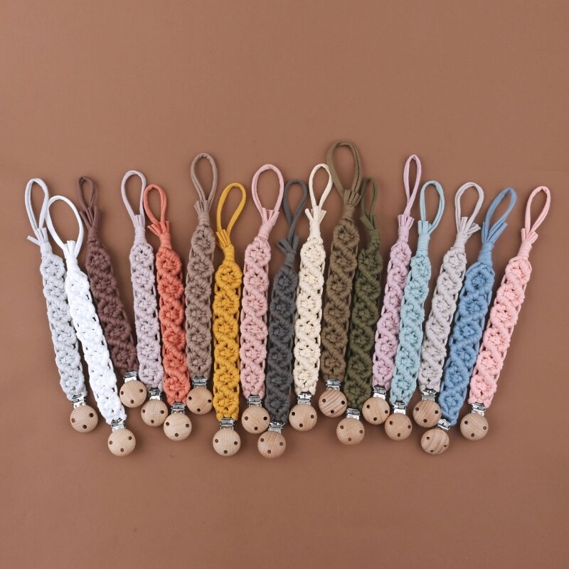 Semplice Vintage Crochet bambino ciuccio Clip catena di legno fai da te manichino capezzolo titolare Clip fatti a mano in cotone tessuto ciuccio catena