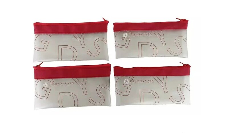 Saco de lápis translúcido com logotipo impresso personalizado, DIY Student Stationery Bag, Mesh Zipper File Bag, Caixa de armazenamento
