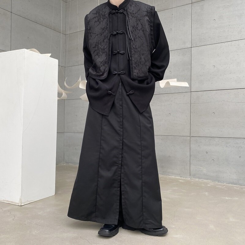 중국 스타일 버클 스탠드 칼라 페이크 투피스 스티칭 남녀공용 셔츠, 레트로 입체 자카드 코트