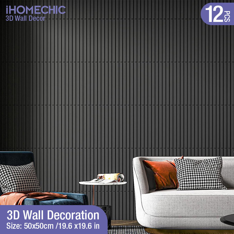 12 buah 50x50cm Stiker dinding 3d, dekorasi rumah panel dinding 3d, non-perekat Kayu ukuran geometris pot seni 3d