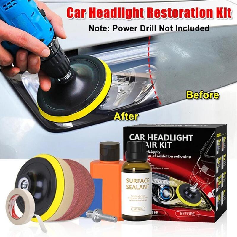 Lampu depan mobil, Kit perbaikan lampu depan otomatis, mengembalikan goresan, Waxing, cairan kuning, poles polimer J0E0