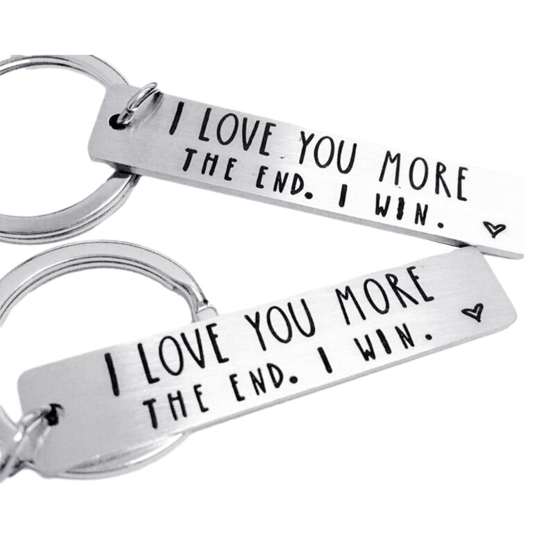 Schlüsselanhänger mit Schriftzug, gravierte Schlüsselanhänger „I love More The End“, gravierter Pärchen-Schlüsselanhänger