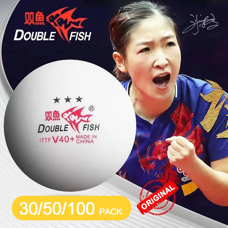 Мячи для настольного тенниса DOUBLE FISH V40 +, оригинальные мячи для пинг-понга с 3 звездами из АБС-пластика, новый материал, одобрено ITTF