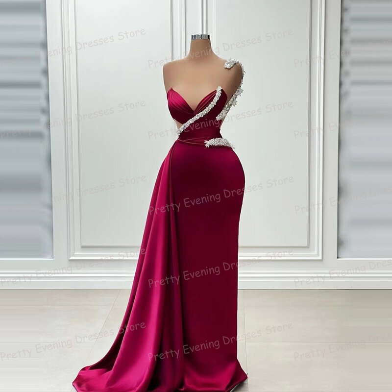 Eleganti abiti da sera rossi sirena da donna Sexy monospalla con paillettes Prom Growns senza maniche in raso Fashion Celebrity Vestidos